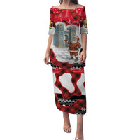 Iraq Christmas Puletasi with Santa Ishtar Gate Red Plaid and Snowflake Reindeer Pattern - Wonder Print Shop