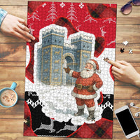 Iraq Christmas Puzzle with Santa Ishtar Gate Red Plaid and Snowflake Reindeer Pattern - Wonder Print Shop