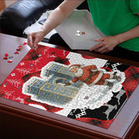 Iraq Christmas Puzzle with Santa Ishtar Gate Red Plaid and Snowflake Reindeer Pattern - Wonder Print Shop