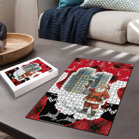 Iraq Christmas Puzzle with Santa Ishtar Gate Red Plaid and Snowflake Reindeer Pattern - Wonder Print Shop
