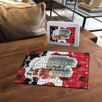 Iraq Christmas Puzzle with Santa Ishtar Gate Red Plaid and Snowflake Reindeer Pattern - Wonder Print Shop