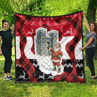 Iraq Christmas Quilt with Santa Ishtar Gate Red Plaid and Snowflake Reindeer Pattern - Wonder Print Shop
