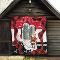 Iraq Christmas Quilt with Santa Ishtar Gate Red Plaid and Snowflake Reindeer Pattern - Wonder Print Shop