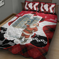 Iraq Christmas Quilt Bed Set with Santa Ishtar Gate Red Plaid and Snowflake Reindeer Pattern - Wonder Print Shop