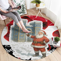 Iraq Christmas Round Carpet with Santa Ishtar Gate Red Plaid and Snowflake Reindeer Pattern - Wonder Print Shop