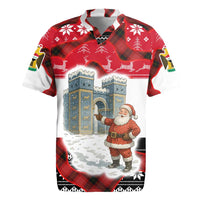 Iraq Christmas Rugby Jersey with Santa Ishtar Gate Red Plaid and Snowflake Reindeer Pattern - Wonder Print Shop