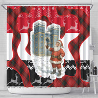 Iraq Christmas Shower Curtain with Santa Ishtar Gate Red Plaid and Snowflake Reindeer Pattern - Wonder Print Shop
