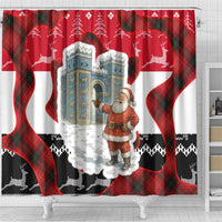 Iraq Christmas Shower Curtain with Santa Ishtar Gate Red Plaid and Snowflake Reindeer Pattern - Wonder Print Shop