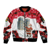 Iraq Christmas Sleeve Zip Bomber Jacket with Santa Ishtar Gate Red Plaid and Snowflake Reindeer Pattern - Wonder Print Shop