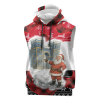 Iraq Christmas Sleeveless Hoodie with Santa Ishtar Gate Red Plaid and Snowflake Reindeer Pattern - Wonder Print Shop
