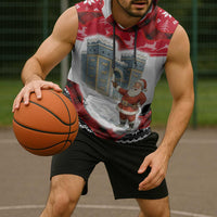 Iraq Christmas Sleeveless Hoodie with Santa Ishtar Gate Red Plaid and Snowflake Reindeer Pattern - Wonder Print Shop