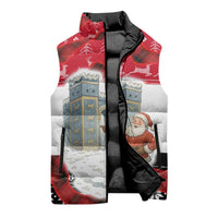 Iraq Christmas Sleeveless Puffer Jacket with Santa Ishtar Gate Red Plaid and Snowflake Reindeer Pattern - Wonder Print Shop
