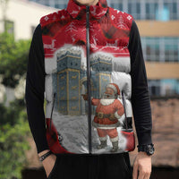 Iraq Christmas Sleeveless Puffer Jacket with Santa Ishtar Gate Red Plaid and Snowflake Reindeer Pattern - Wonder Print Shop
