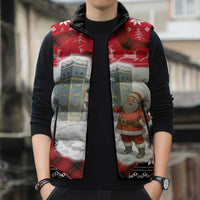 Iraq Christmas Sleeveless Puffer Jacket with Santa Ishtar Gate Red Plaid and Snowflake Reindeer Pattern - Wonder Print Shop