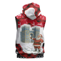 Iraq Christmas Sleeveless Zip Hoodie with Santa Ishtar Gate Red Plaid and Snowflake Reindeer Pattern - Wonder Print Shop