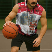 Iraq Christmas Sleeveless Zip Hoodie with Santa Ishtar Gate Red Plaid and Snowflake Reindeer Pattern - Wonder Print Shop