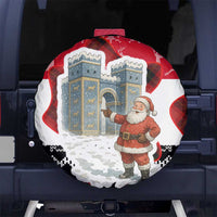 Iraq Christmas Spare Tire Cover with Santa Ishtar Gate Red Plaid and Snowflake Reindeer Pattern - Wonder Print Shop