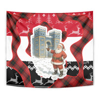 Iraq Christmas Tapestry with Santa Ishtar Gate Red Plaid and Snowflake Reindeer Pattern - Wonder Print Shop