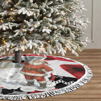 Iraq Christmas Tree Skirt with Santa Ishtar Gate Red Plaid and Snowflake Reindeer Pattern - Wonder Print Shop