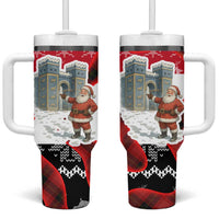 Iraq Christmas Tumbler With Handle with Santa Ishtar Gate Red Plaid and Snowflake Reindeer Pattern - Wonder Print Shop