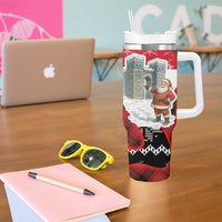 Iraq Christmas Tumbler With Handle with Santa Ishtar Gate Red Plaid and Snowflake Reindeer Pattern - Wonder Print Shop