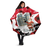 Iraq Christmas Umbrella with Santa Ishtar Gate Red Plaid and Snowflake Reindeer Pattern - Wonder Print Shop