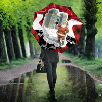 Iraq Christmas Umbrella with Santa Ishtar Gate Red Plaid and Snowflake Reindeer Pattern - Wonder Print Shop