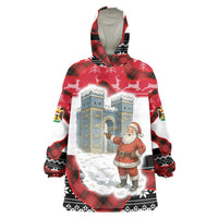 Iraq Christmas Wearable Blanket Hoodie with Santa Ishtar Gate Red Plaid and Snowflake Reindeer Pattern - Wonder Print Shop
