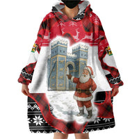 Iraq Christmas Wearable Blanket Hoodie with Santa Ishtar Gate Red Plaid and Snowflake Reindeer Pattern - Wonder Print Shop