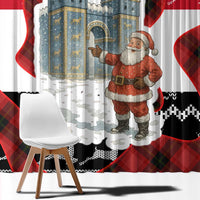 Iraq Christmas Window Curtain with Santa Ishtar Gate Red Plaid and Snowflake Reindeer Pattern - Wonder Print Shop