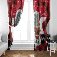 Iraq Christmas Window Curtain with Santa Ishtar Gate Red Plaid and Snowflake Reindeer Pattern - Wonder Print Shop