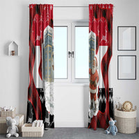 Iraq Christmas Window Curtain with Santa Ishtar Gate Red Plaid and Snowflake Reindeer Pattern - Wonder Print Shop