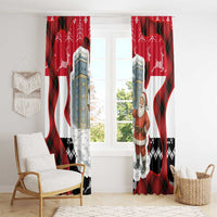 Iraq Christmas Window Curtain with Santa Ishtar Gate Red Plaid and Snowflake Reindeer Pattern - Wonder Print Shop