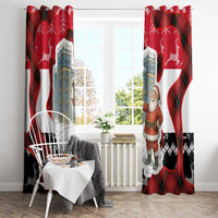 Iraq Christmas Window Curtain with Santa Ishtar Gate Red Plaid and Snowflake Reindeer Pattern - Wonder Print Shop