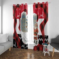 Iraq Christmas Window Curtain with Santa Ishtar Gate Red Plaid and Snowflake Reindeer Pattern - Wonder Print Shop