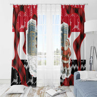 Iraq Christmas Window Curtain with Santa Ishtar Gate Red Plaid and Snowflake Reindeer Pattern - Wonder Print Shop