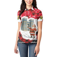 Iraq Christmas Women Polo Shirt with Santa Ishtar Gate Red Plaid and Snowflake Reindeer Pattern - Wonder Print Shop
