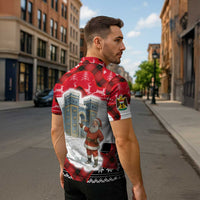 Iraq Christmas Zipper Polo Shirt with Santa Ishtar Gate Red Plaid and Snowflake Reindeer Pattern - Wonder Print Shop