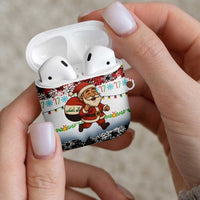 Iraq Christmas AirPods Case with Santa Carrying Gift Bag Flag Garland and Snowflake Plaid Pattern - Wonder Print Shop