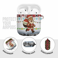 Iraq Christmas AirPods Case with Santa Carrying Gift Bag Flag Garland and Snowflake Plaid Pattern - Wonder Print Shop