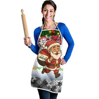 Iraq Christmas Apron with Santa Carrying Gift Bag Flag Garland and Snowflake Plaid Pattern - Wonder Print Shop