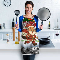 Iraq Christmas Apron with Santa Carrying Gift Bag Flag Garland and Snowflake Plaid Pattern - Wonder Print Shop