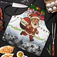 Iraq Christmas Apron with Santa Carrying Gift Bag Flag Garland and Snowflake Plaid Pattern - Wonder Print Shop