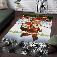 Iraq Christmas Area Rug with Santa Carrying Gift Bag Flag Garland and Snowflake Plaid Pattern - Wonder Print Shop