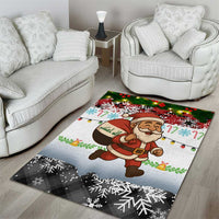 Iraq Christmas Area Rug with Santa Carrying Gift Bag Flag Garland and Snowflake Plaid Pattern - Wonder Print Shop
