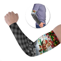 Iraq Christmas Arm Sleeves with Santa Carrying Gift Bag Flag Garland and Snowflake Plaid Pattern - Wonder Print Shop