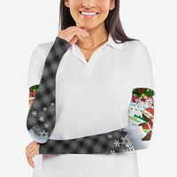 Iraq Christmas Arm Sleeves with Santa Carrying Gift Bag Flag Garland and Snowflake Plaid Pattern - Wonder Print Shop