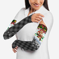 Iraq Christmas Arm Sleeves with Santa Carrying Gift Bag Flag Garland and Snowflake Plaid Pattern - Wonder Print Shop