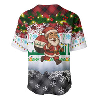 Iraq Christmas Baseball Jersey with Santa Carrying Gift Bag Flag Garland and Snowflake Plaid Pattern - Wonder Print Shop