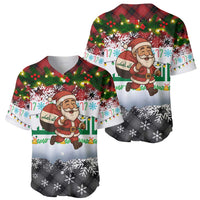 Iraq Christmas Baseball Jersey with Santa Carrying Gift Bag Flag Garland and Snowflake Plaid Pattern - Wonder Print Shop